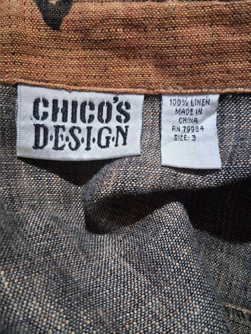 Rust-Brown Printed Linen Button-Up Blouse - Picture 2 of 8